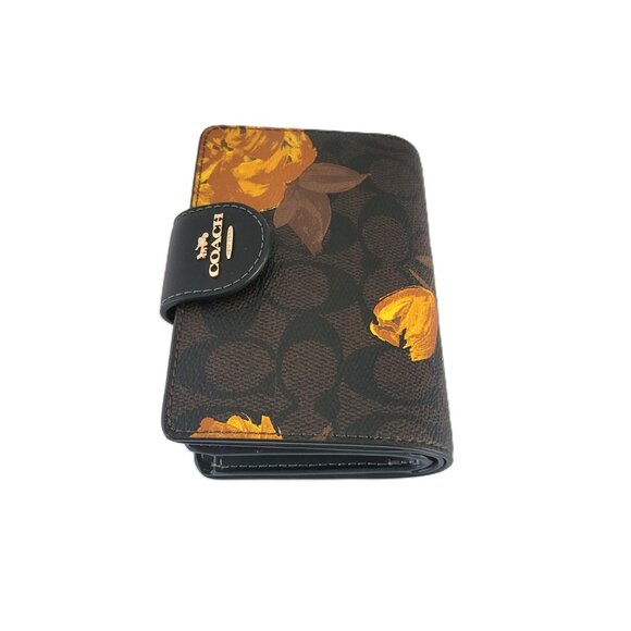 Coach CCL69 Medium Corner Zip Signature Floral Print Bifold Wallet Walnut Black - Picture 5 of 8